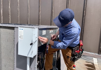 man working on commercial HVAC