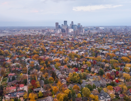 aerial view of Minneapolis in fall