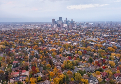 aerial view of Minneapolis in fall