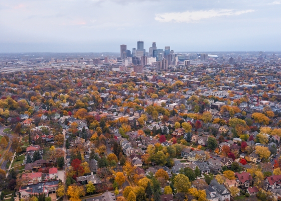 aerial view of Minneapolis in fall