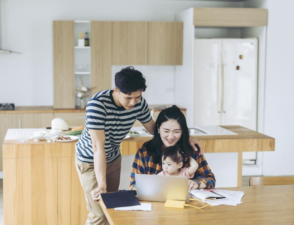 happy family at computer